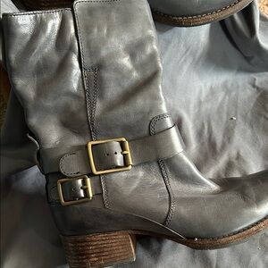 Clarks Charcoal Leather Heeled Boots